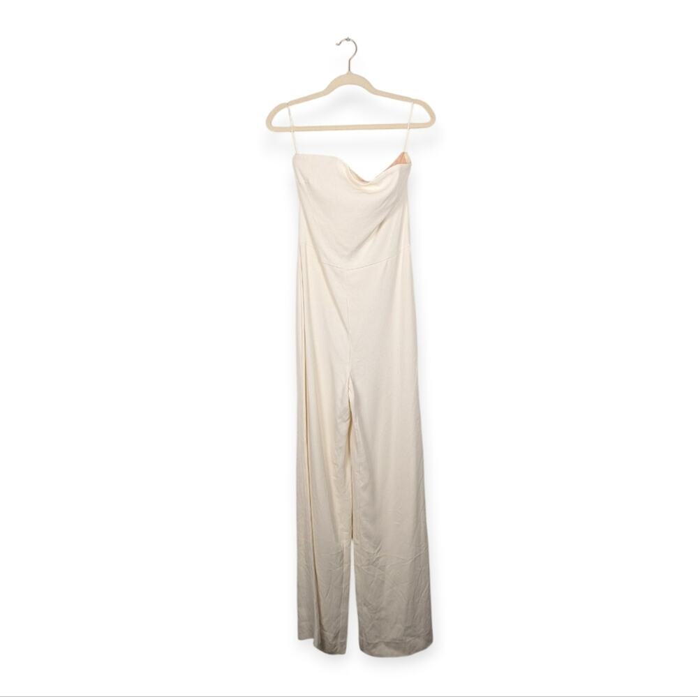 Ramy Brook Strapless Jumpsuit 8 Ivory Wide Leg Formal Bridal Minimalist NWT